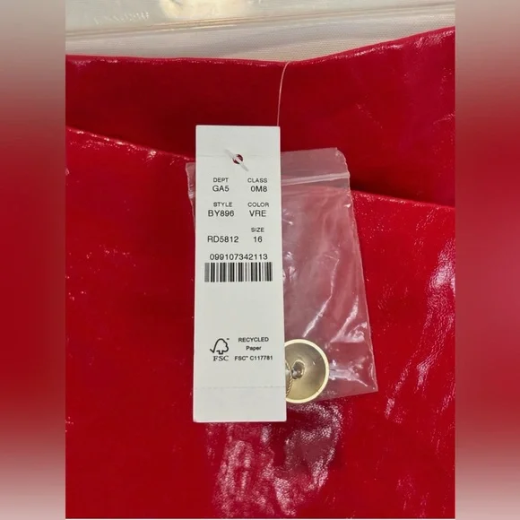 J.CREW Collection Red Laminated Linen Wrap Midi Skirt Size 16 Glossy High Rise - Picture 11 of 15